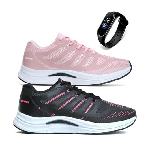 Kit 2 Tênis Femininos Academia Corrida Leve e Confortável + Relógio Digital (Preto e Rosa, BR, Adulto, Numérico, 35)