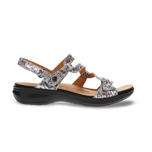 Image of Revere Emerald 3 Women's Sandals - Premium Soft Leather, Adjustable Straps & Contoured Footbed - Orthotic Arch Support for Stylish Comfort & All-Day Wear Silver Safari 7-7.5 M US
