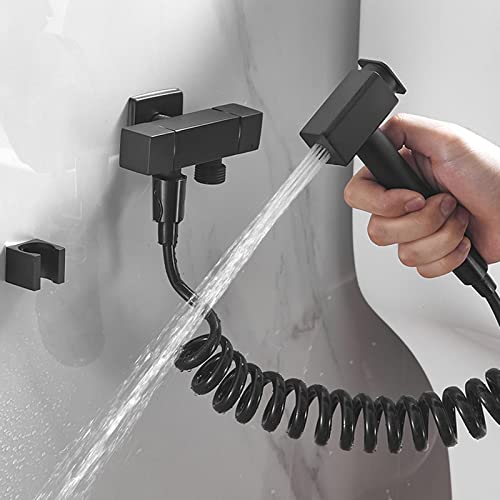 Kit douchette bidet noir pour WC avec flexible à ressort et robinet mural eau froide