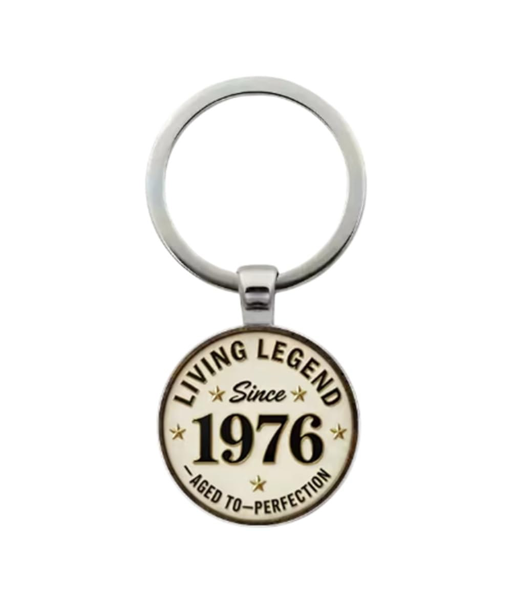 Cmj Unisex Cream Cmj™ Living Legend Since 1976 Keyring Glass Dome 50Th Birthday Keychain
