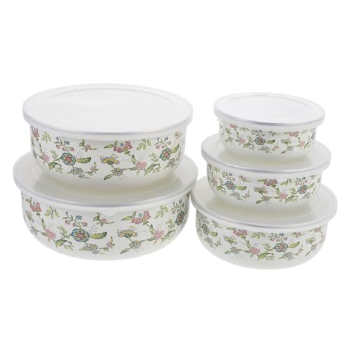 JECOMPRIS 5pezzi Ciotola Smaltata Con Trasparente Riutilizzabile Adatta Per Noodles Zuppe Insalate Frutta Dessert e Cereali Per Conservazione e Trasporto Leggera e Compatta