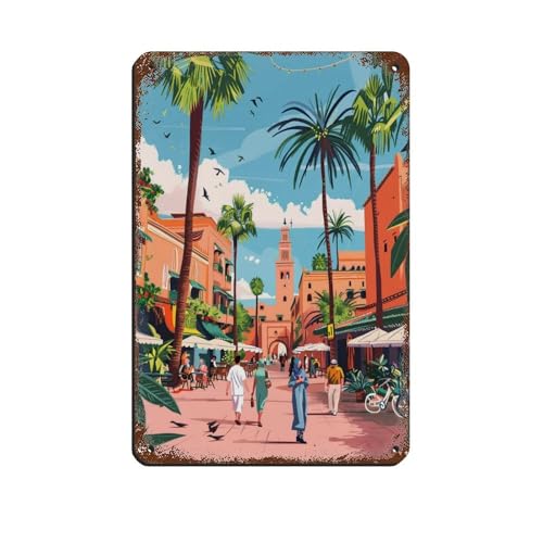 Cartel de metal vintage de Marrakech con diseño de Marruecos y Marrakech, para decoración de pared del hogar, 20 x 30 cm
