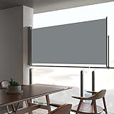 vidaXL Seitenmarkise Ausziehbar UV- und Wasserbeständig Sonnenschutz Sichtschutz Windschutz Seitenrollo Markise Balkon Garten Terrasse 60x300cm Grau