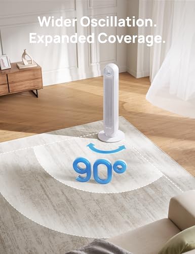 DREO Tower Fan for Bedroom, 25ft/s Velocity Quiet Floor Fan, 90° Oscillating Fans for Indoors with 4 Speeds, 4 Modes, 8H Timer, Standing Fans, Bladeless Fan, White (DR-HTF007) - View 7