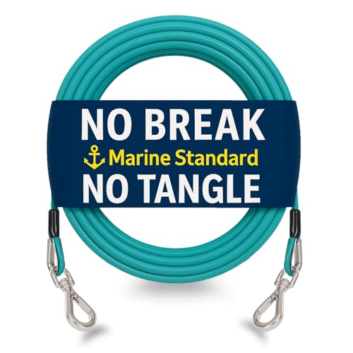 【90 Day Guarantee】 Dog Tie Out Cable for Dogs Pets - Heavy Duty Dog Tether Run Cable Leads for Yard Camping Outdoor for Small Medium Large All Dogs, Turquoise Blue 10ft