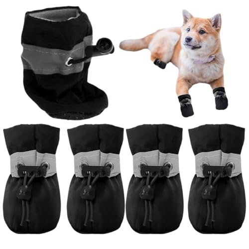 NHQZ Scarpette Cane Antiscivolo Con Cinghie Riflettenti,4 Pezzi Alti Stivali