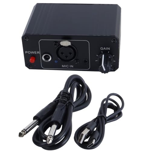 Durlo Microphone Preamp with 48V Phantom Power Black Housing for Condenser Dynamic Microphones Music Recording