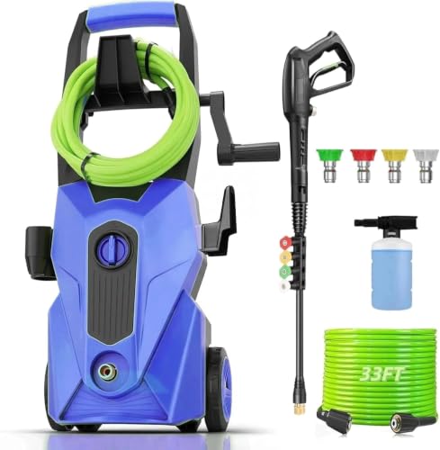Image of Pressure Cleaner High Power Cleaner with 33ft Power Hose, 4 Nozzle and Foam Cannon, for Home, Cars, Fences, Patio (Light Blue)