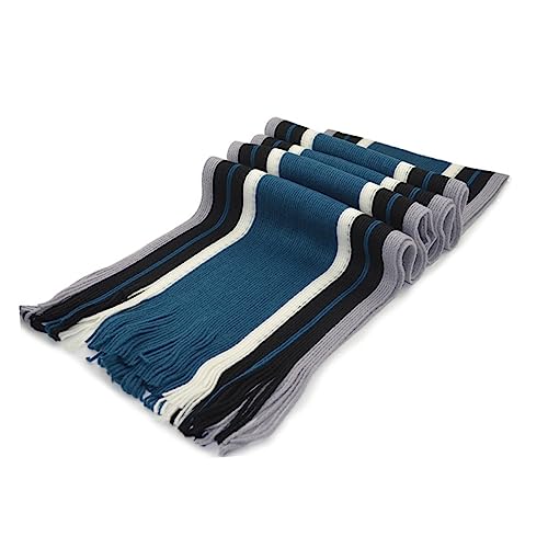 Ipetboom Warm Knitted Men's Scarf Striped Shawl Soft Cashmere-like Material Blue