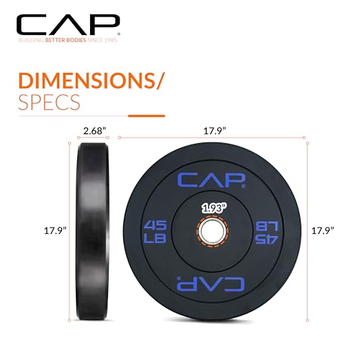 CAP Barbell Economy Olympic Bumper Plate with Blue Logo, Black, 45 lb Single by CAP Barbell - Image 5
