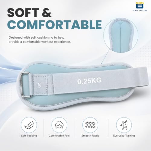 Image of Btag Soft Neoprene Ankle & Wrist Weights (0.25 kg x 2 Pcs) | Adjustable Strap | Unisex Leg & Arm Weight Cuffs for Gym, Workout & Training (Balck)