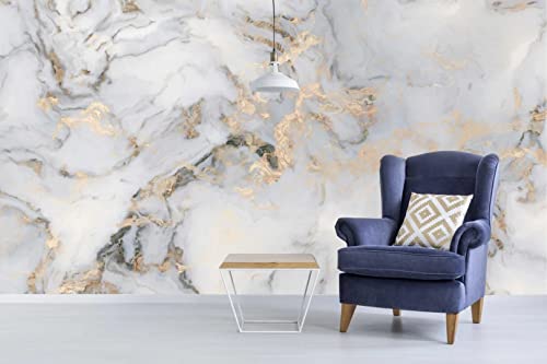 Cocodeco White Marble Pattern Gold Look Abstract Pvc-Free Wallpaper Wall Decoration Removable 100''H X 150''W #TOP2