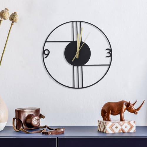 Horloge Murale Silencieuse Design Moderne Fer Noir Salon