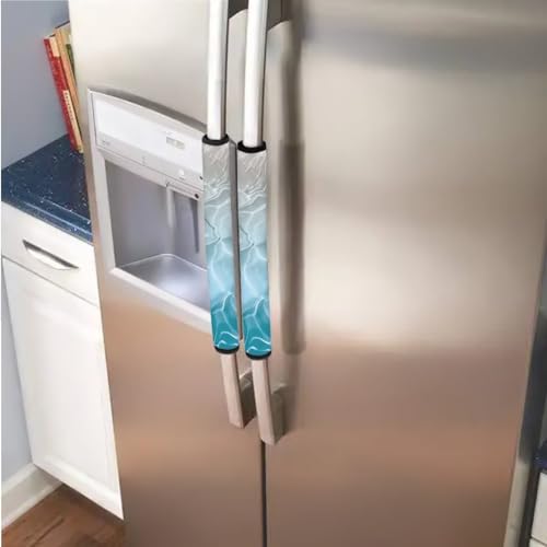 Image of 6 Pieces Fridge Oven Door Handle Covers Washable Fabric Kitchen Appliance Decor Handles Anti-Static Gloves for Fridge Oven Dishwasher, Water Wave Ripple Blue Gradient