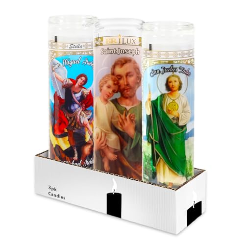 3 Pack Religious Set - Bundle 8 Saint Joseph Saint Jude and Michael The Archangel Candles for Vigils Prayers More | White Candles in Glass