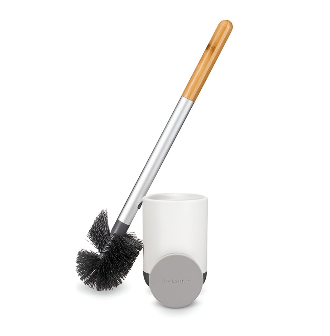 Scrub Queen, Bathroom Toilet Brush with Ceramic Holder and Diatomaceous Earth Disk for Mold & Mildew Prevention, More Hygenic Toilet Cleaning Scrubber, Replaceable Head, White