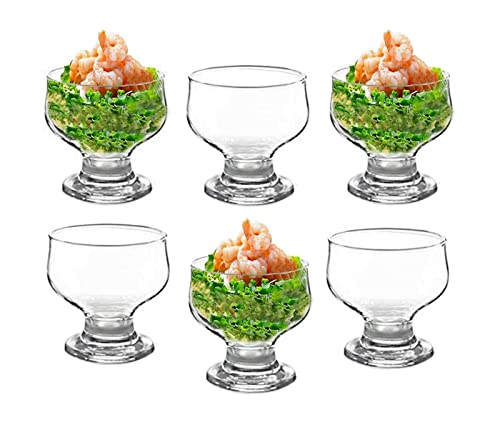 GK Global Kitchen Set of 6 Glass Prawn Cocktail Bowls Dishes Stemmed Appetizer Prawn Cocktail Starter Serving Glasses Footed Appetiser Prawn Seafood Shrimp Salad Cocktail Nibbles