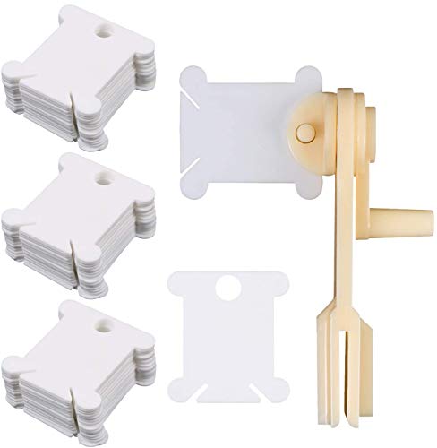 UNIME 240 Pieces Plastic Floss Bobbins with 1 Floss Bobbin Winder for Embroidery Floss Organizer Cross-Stitch Thread String Holder Thread Cards, White