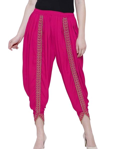 kanna fabric Women/Girls Cotton Rayon Solid Full Length Lace Loose Fit Plain Dhoti/Salwar/Patiala Color-Hot Pink-picture-16