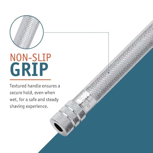 Image of MERKUR 23C Double Edge Safety Razor - Polished Chrome, Long Knurled Brass Handle, Made in Germany, Plastic-Free, Three Piece Design, Closed Comb, Straight Bar (Bright Chrome)