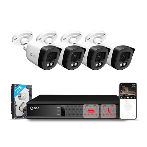 5MP Security Camera System, AI Human/Vehicl Detection, Color Night Vision, Wired 8CH NVR with 4pcs PoE IP Cameras, 24/7 Recording Surveillance for Home Security, Remote Access(Built-in 2TB HDD)