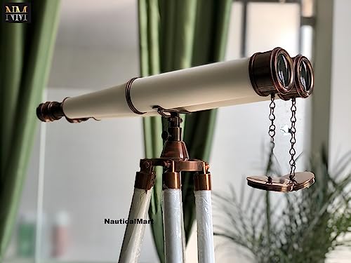 Binoculares de pie Admirals 62" bronce y cuero blanco miniatura 6