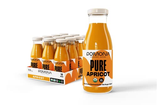 Pomona Organic Apricot Juice, Cold Pressed USDA Organic Juices, 100% Apricots, No Added Sugar, Not From Concentrate, Vegan, Kosher, Non GMO, Pasteurized, 8.4 oz Glass Bottles (Pack of 12)(Packaging May Vary) -  Levas Import LCC