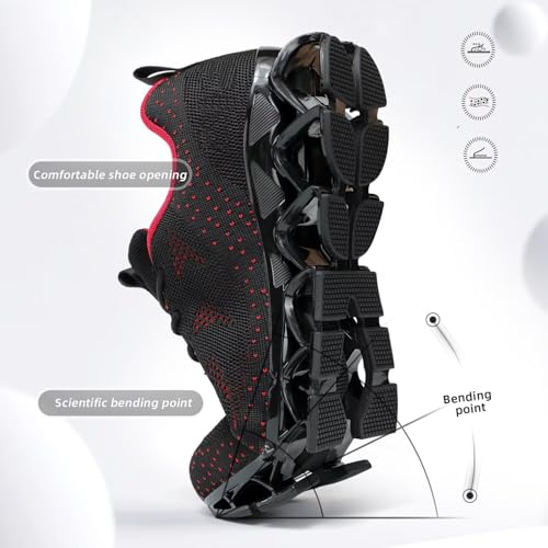 Mens Walking Shoes Blade Non Slip Fashion Sneakers Breathable Mesh Soft Sole Casual Athletic Running Sport Shoes Black/Red4