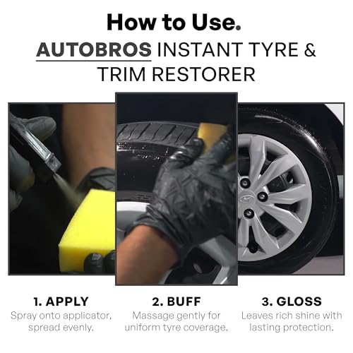 Image of AutoBros Instant Tyre & Trim Shine Restorer (250ml) with Applicator Pad | Extreme Black Shine & Hydrophobic Coating | Long-Lasting Protection for Tyres | Non-Greasy Tyre Polish for Car