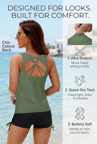 Image of Yonique 3 Piece Tankini Swimsuits for Women Swim Tank Top Bathing Suits with Boy Shorts and Bra Athletic Swimwear
