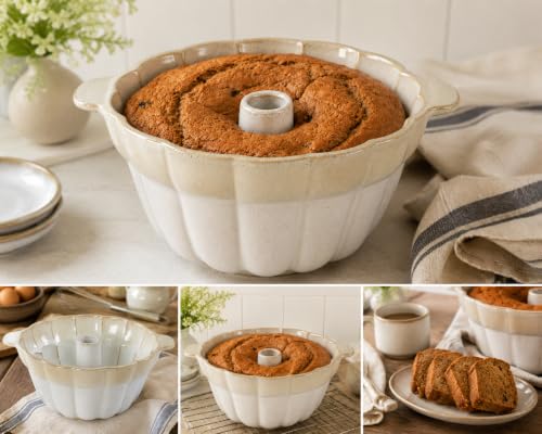 Image of Emeril Lagasse Fluted Cake Pan Stoneware 9.5 in - Pound Cake Baking Pan, Perfect for Baking Delicious Cakes!