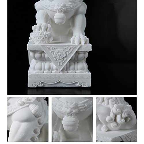 Large Size Foo Dogs Statues Pair Marble Feng Shui Guardian Lion Statues Home Outdoor Asian Decor For Entrance,Best Housewarming Congratulatory Decor To Ward Off Evil Energy,23Lb #TOP4