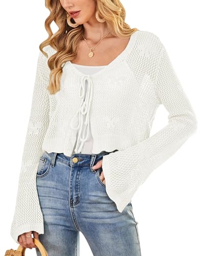 Balimtoy Womens Tie Front Cardigan Crochet Sweater...