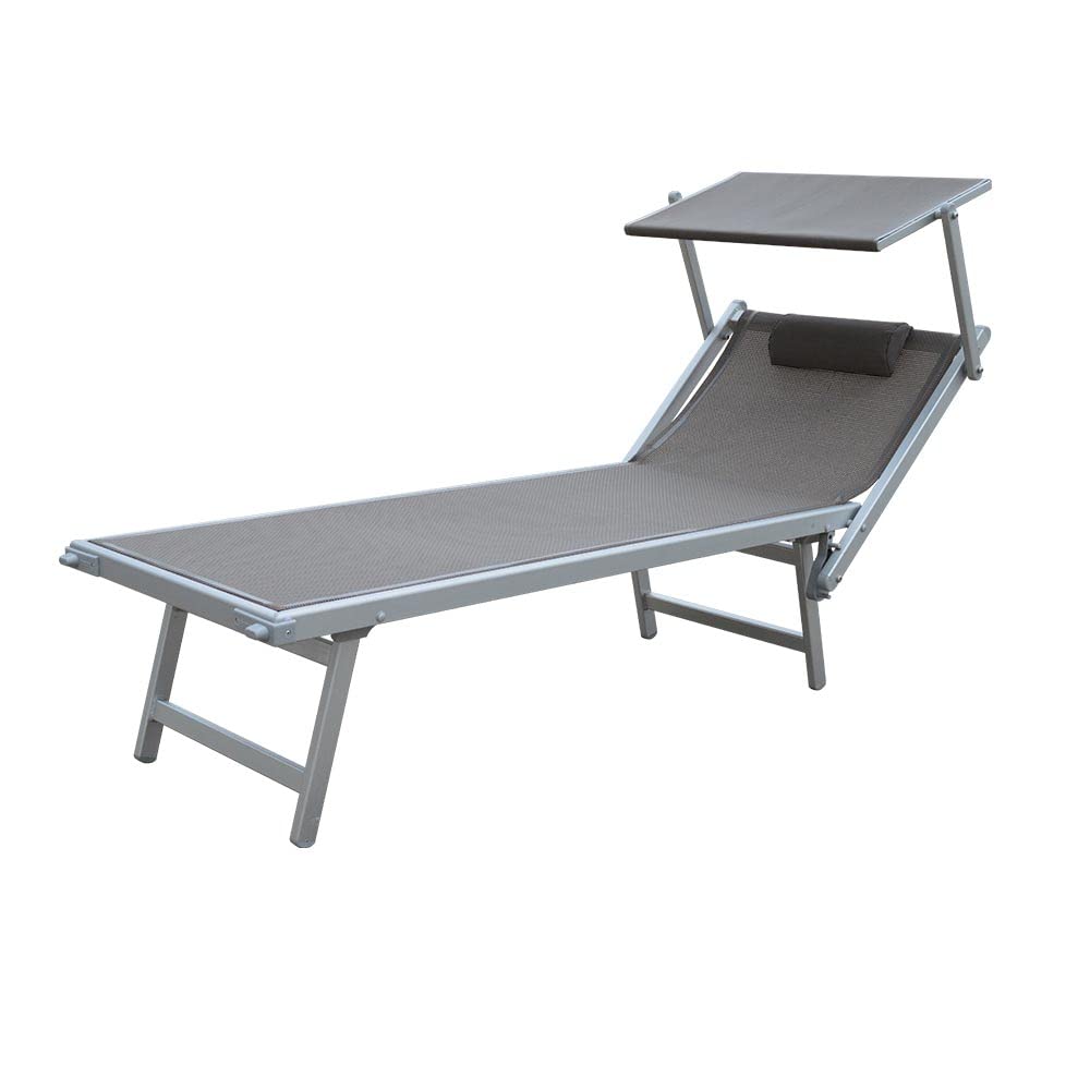 Lettino Mare Professionale in Alluminio L-Mediterraneo | Tetto Parasole Pieghevole, Rivestimento in Textilene, Ideale per Spiaggia, Piscina e Giardino (Tortora/Alluminio)