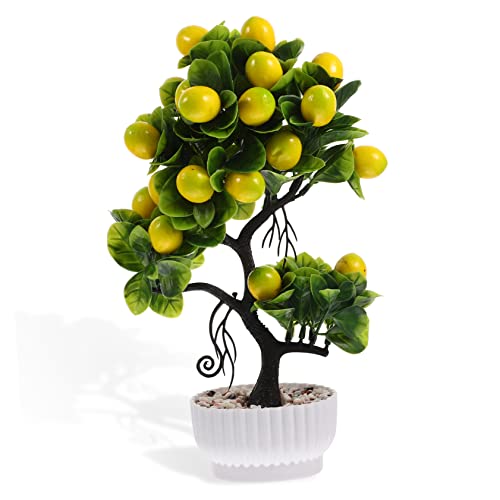 GOOHOCHY Lifelike Faux Lemon Tree Potted Plant Decor Artificial Fruit Bonsai for Table Centerpiece No Watering Needed Material for Home Office Decor