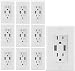 Teklectric 4.2A High Speed Dual USB Receptacle 15A Tamper Resistant Receptacle & Free Wall Plate, White - 10 Pack USB Outlet
