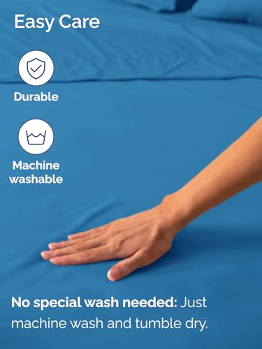 Image of Deep Twin XL Fitted Sheet - College Dorm Room Essentials - Denim Blue | Easily Fits 18 inch to 24 inch Mattress, Wrinkle Resistant, Soft, Breathable & Comfy, Extra Deep Pockets Fitted Sheet