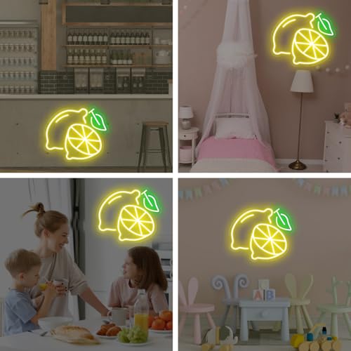 Image of Lemon Neon Signs, Summer Fruit LED Light, USB Powered Wall Hanging Night Light, Decor for Home Kitchen, Party, Drink Shop, Bar, 15.2 inchx13 inch