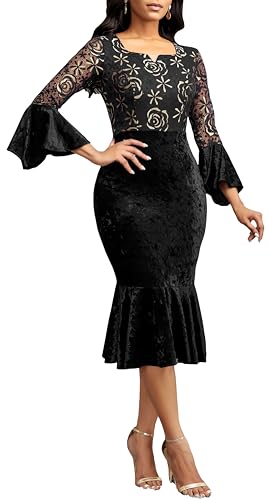 Image of Midi Lace Dress for Women Bodycon Dress Church Cocktail Party Clothes