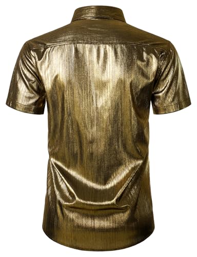 ZEROYAA Men 70s Shiny Short Sleeve Button Down Shirt Fashion Sparkle Disco Dress Shirts3