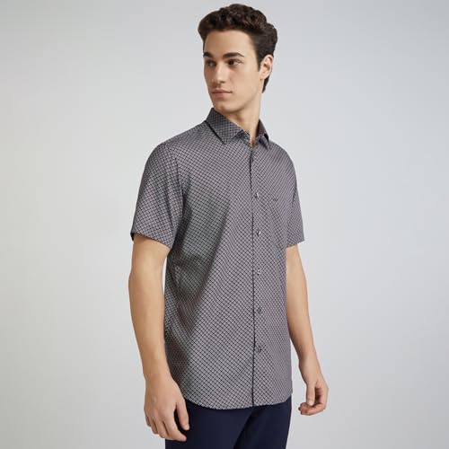 Image of Colorplus Men's Regular Fit Print Pattern Pure Cotton Plain Collar Half Sleeve Casual Shirt