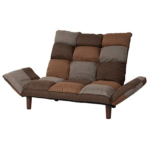 アーバン通商 カウチソファ パッチワーク ブラウン ハイバック リクライニング ポケット付 AZ-1777