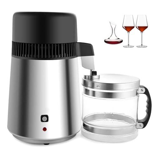 QYLTTDM Destilador De Agua De 4 L, 750 W, De Sobremesa con Recipiente, 1 L/h, Purificador De Agua Y Alcohol para El Hogar, con Protección contra Sobrecalentamiento, Interior De Acero Inoxidable