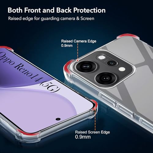 Image of Jkobi Shockproof Crystal-Clear Back Cover for Oppo Reno14 5G | Oppo Reno 14 5G (Anti Yellow Case | Drop & Camera Protection | Hard Polycarbonate)