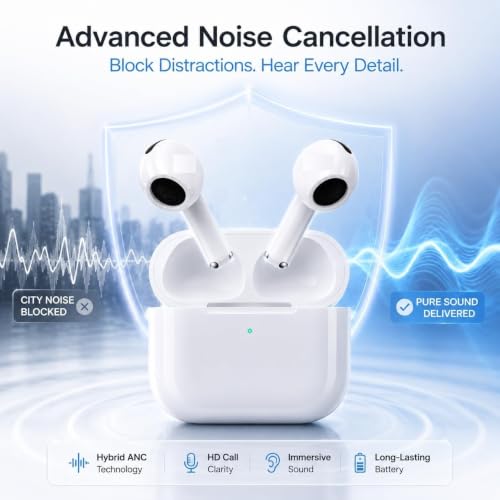 Image of Earbud 4 Wireless Bluetooth Earbuds with Deep Bass,Fast Charging Case Wireless USB-C Type H1 Chip Earbuds with Powerful,Noise Cancellation,Long Battery Backup
