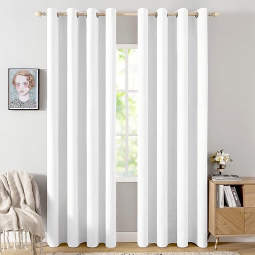 Image of MIULEE Linen Textured Curtains Solid 100% Blackout for Bedroom Thermal Insulated Bright White Grommet Room Darkening Curtains & Drapes Luxury Decor for Living Room 52 x 72 Inch (2 Panels)