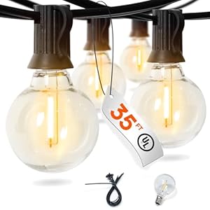 G40 35FT LED Outdoor String Lights, Patio Lights with 16 (1 Spare) Plastic Shatterproof Edison Bulbs, Outside Hanging Lights Waterproof for Porch, Deck, Garden, Backyard, Balcony, 2700K