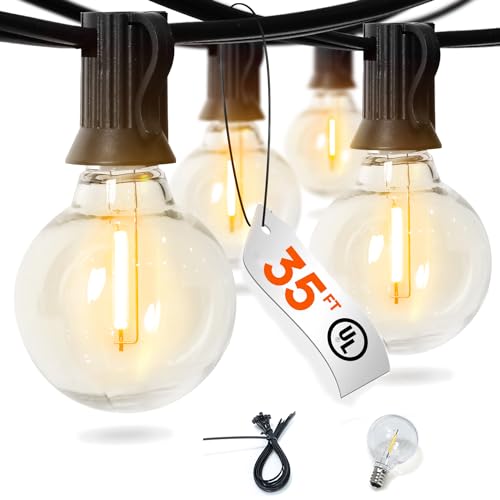 G40 35FT LED Outdoor String Lights, Patio Lights with 16 (1 Spare) Plastic Shatterproof Edison Bulbs, Outside Hanging Lights Waterproof for Porch, Deck, Garden, Backyard, Balcony, 2700K