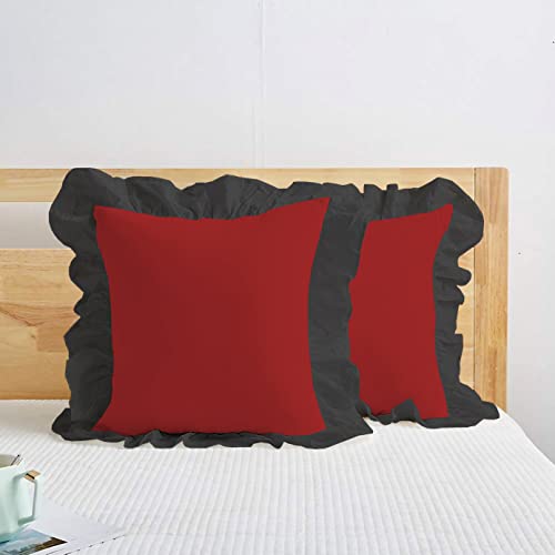 Image of YRM Bedding's Ruffle Beautiful Cushion Cover | Super Soft Elegant Premium Microfiber Frill Cushion Cover Set of 2 (20 inchx20 inch Inches) (Burgundy /Black)