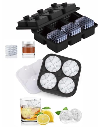 Image of Premium Combo of Large 3D Crystal Square Ice Cube Tray & Football Shaped Silicone Molds for Chilling Drinks, Chocolates, Juice, Jelly and Many More. Pack of 2 (Black)
